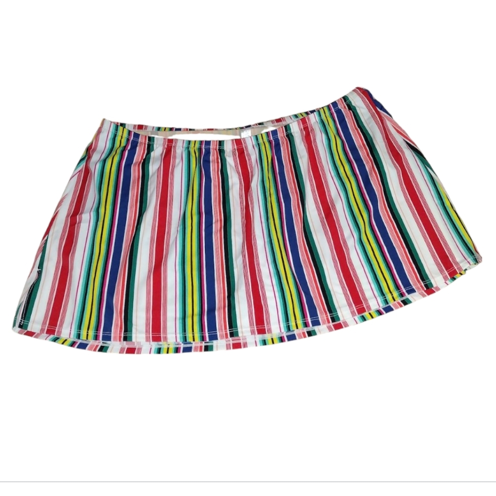 Lane Bryant Cacique Red Blue White Green Striped Swim Skirt w Panty Sz 1…